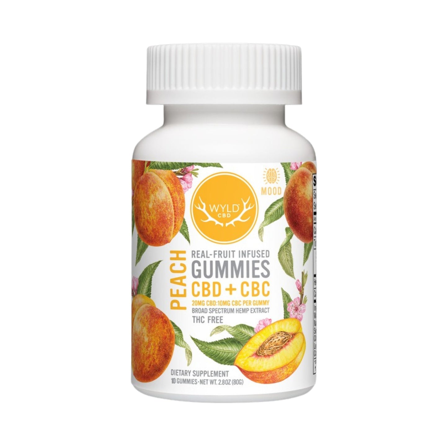 SINGLE - Wyld CBD - Peach CBD 2:1 - 20mg CBD per piece: 10mg CBC (200mg) 10ct