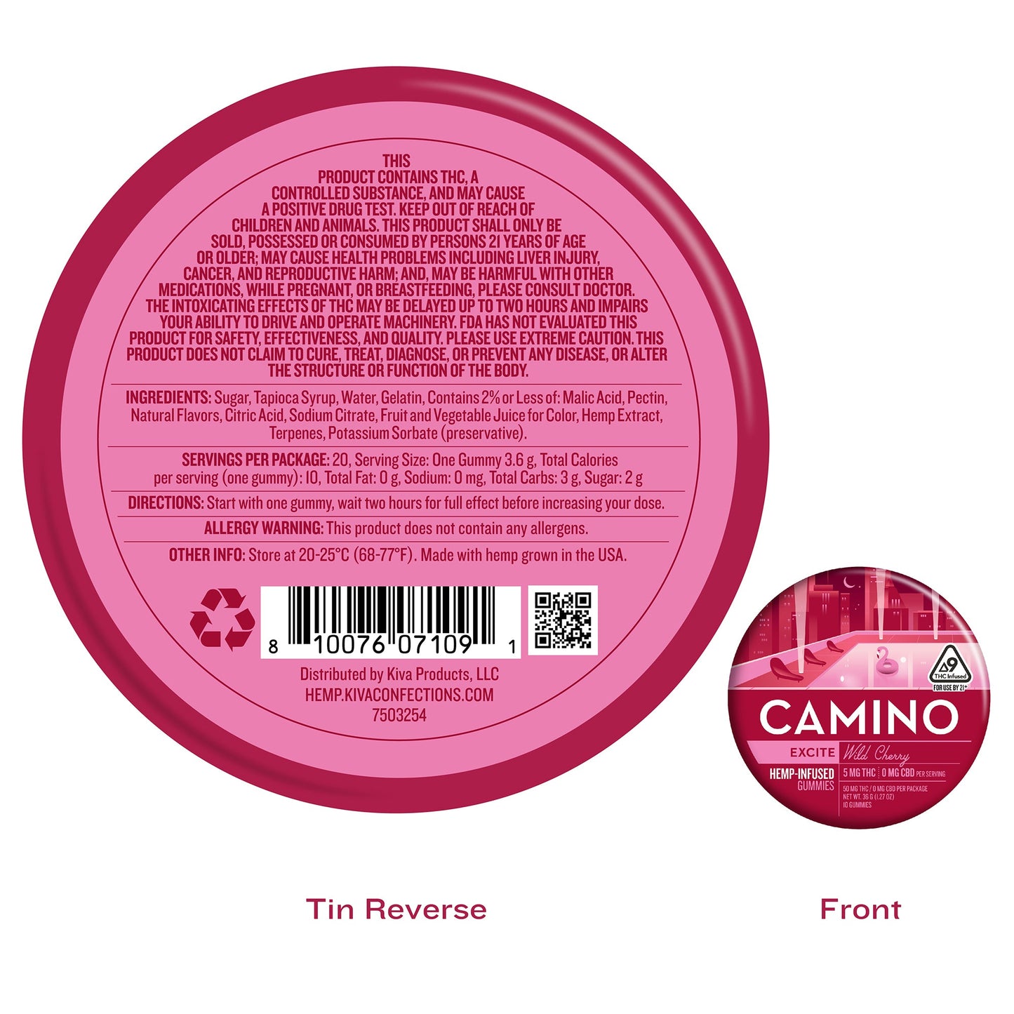 Camino Wild Cherry - Excite - 5mg THC Gummies (100mg) (12 Tins Per Case)