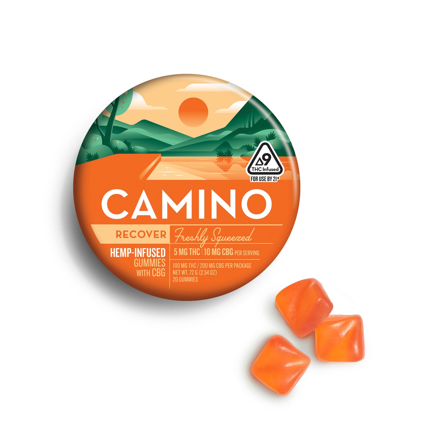 Camino Freshly Squeezed - Recover - 5mg THC : 10mg CBG Gummies (100mg) (12 Tins Per Case)