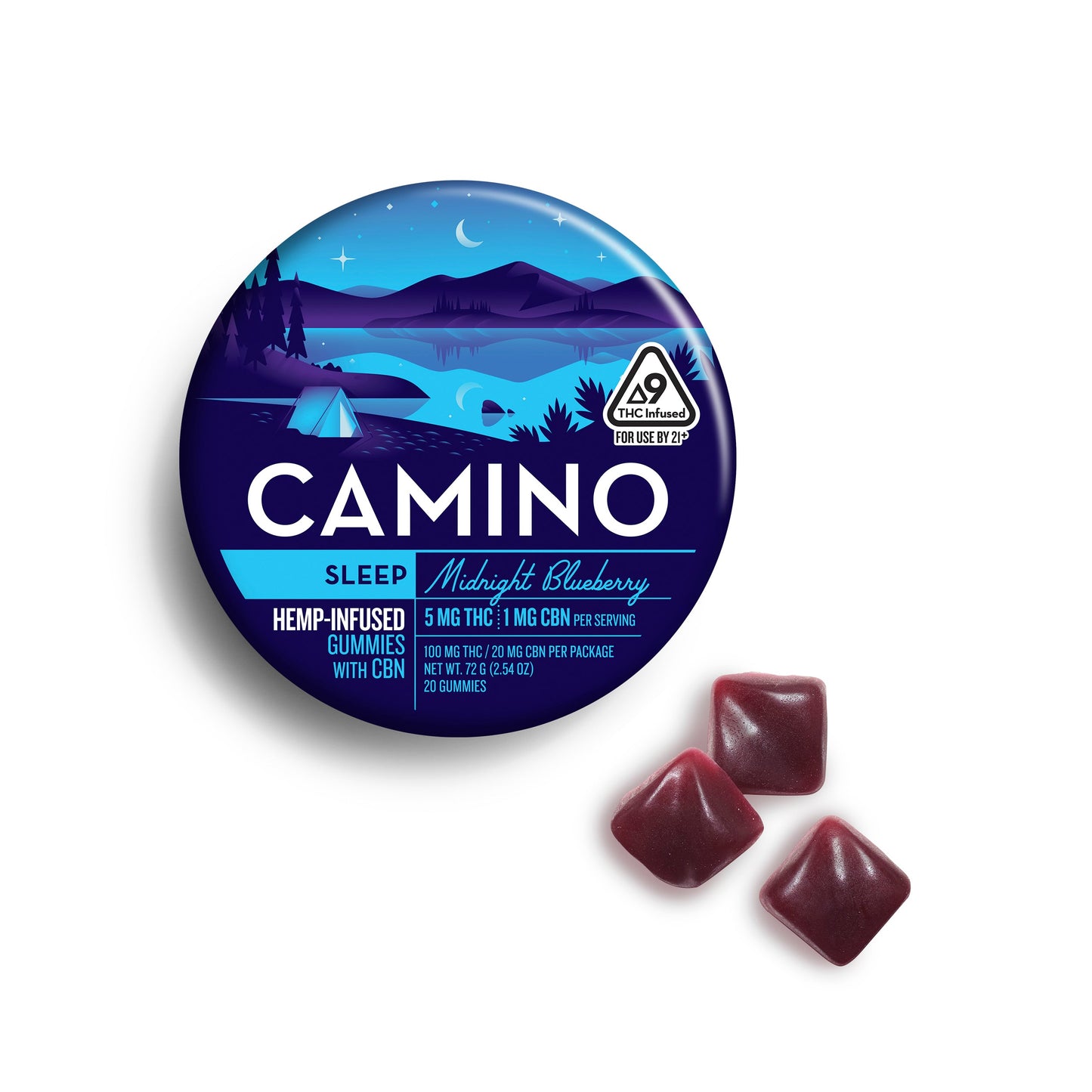 Camino Midnight Blueberry - Sleep - 5mg THC : 1mg CBN Gummies (100mg) (12 Tins Per Case)