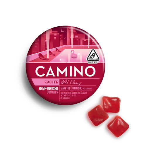 Camino Wild Cherry - Excite - 5mg THC Gummies  (100mg) (12 Tins Per Case)
