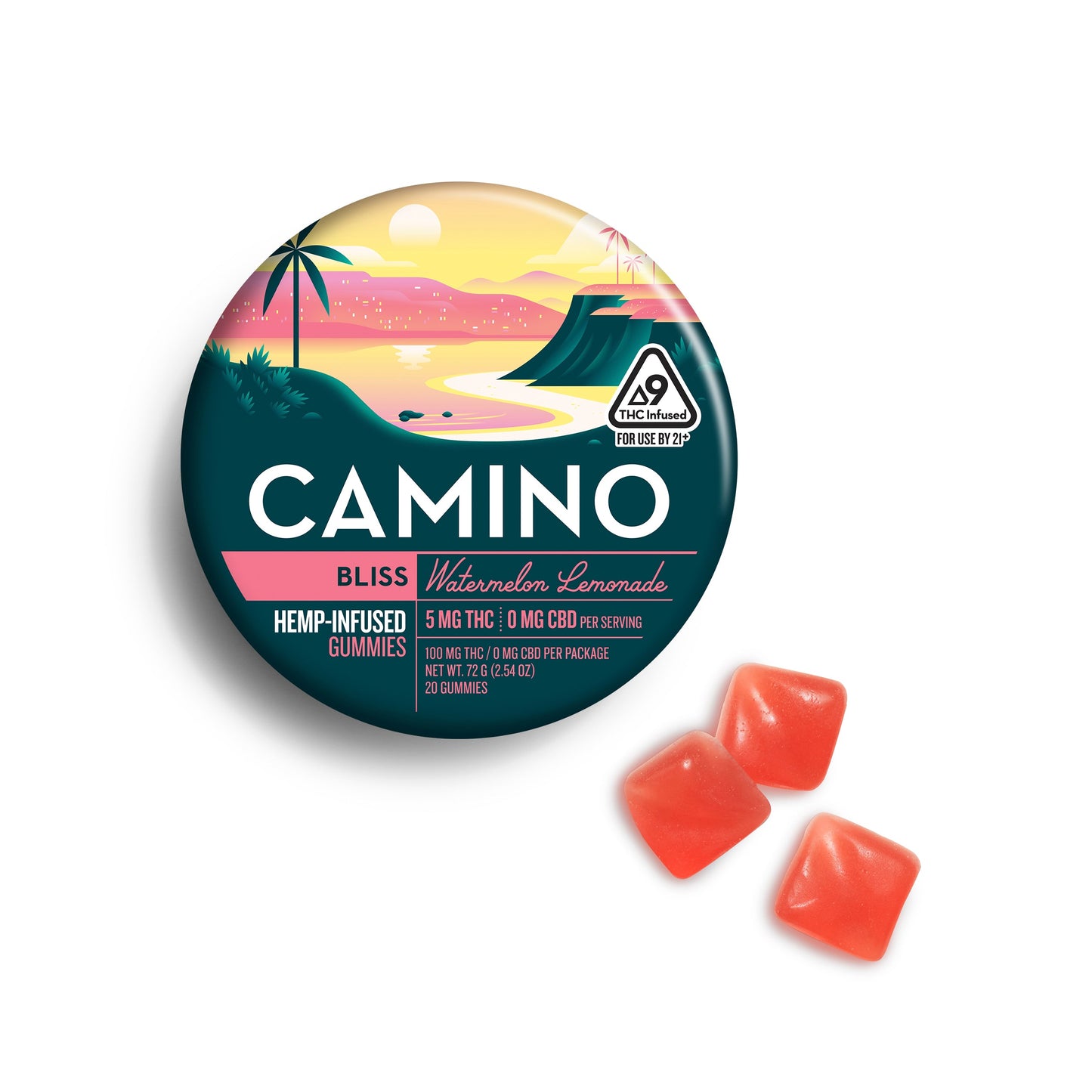 Camino Watermelon Lemonade - Bliss - 5mg THC Gummies (100mg) (12 Tins Per Case)