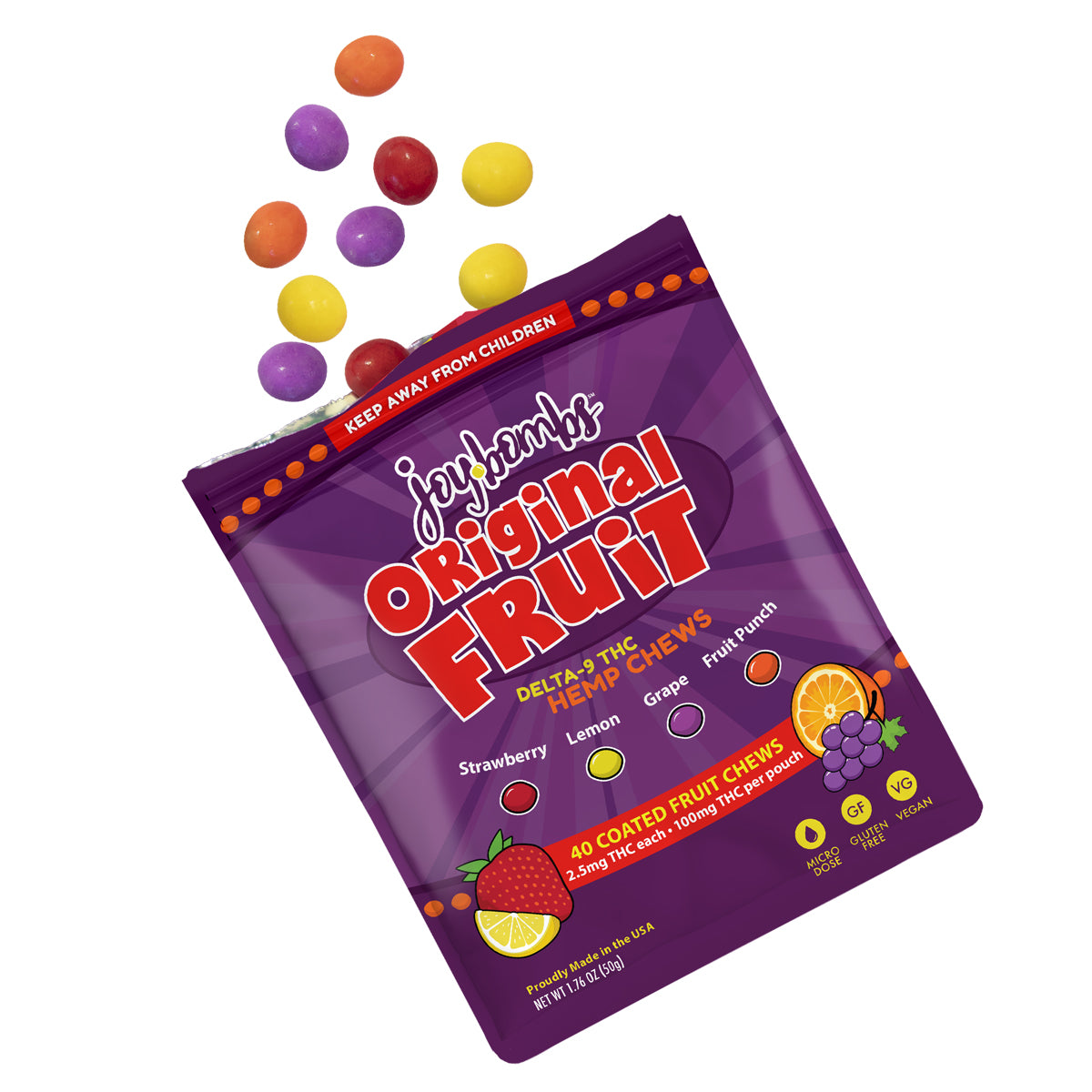 Joy Bombs Original Fruit - 2.5mg THC Hemp Chews (100mg TTL) (10 Bags Per Case)