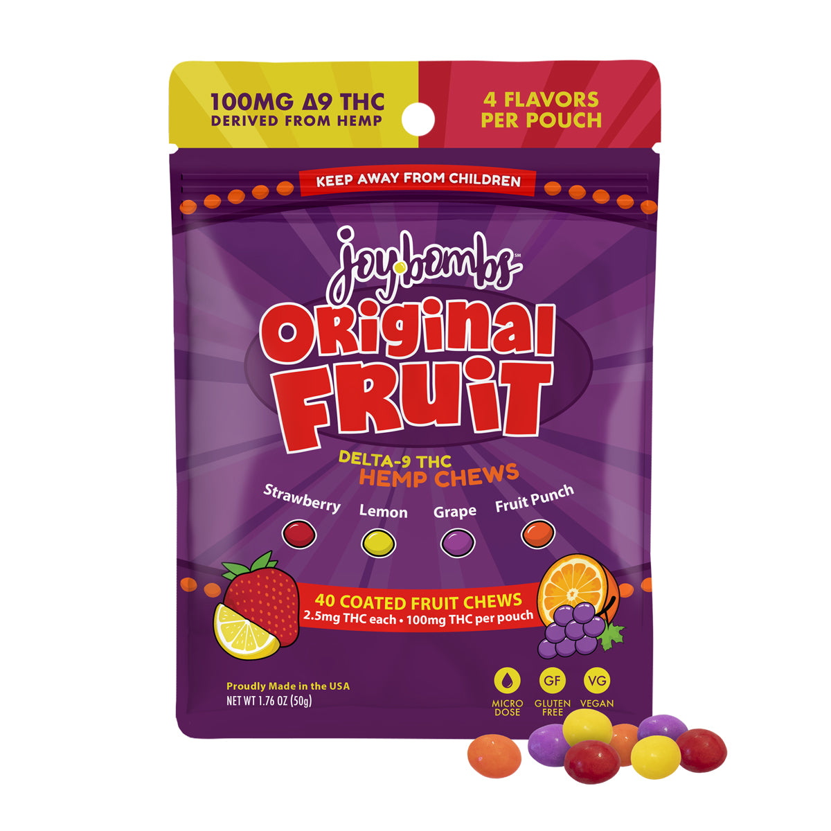 Joy Bombs Original Fruit - 2.5mg THC Hemp Chews (100mg TTL) (10 Bags Per Case)