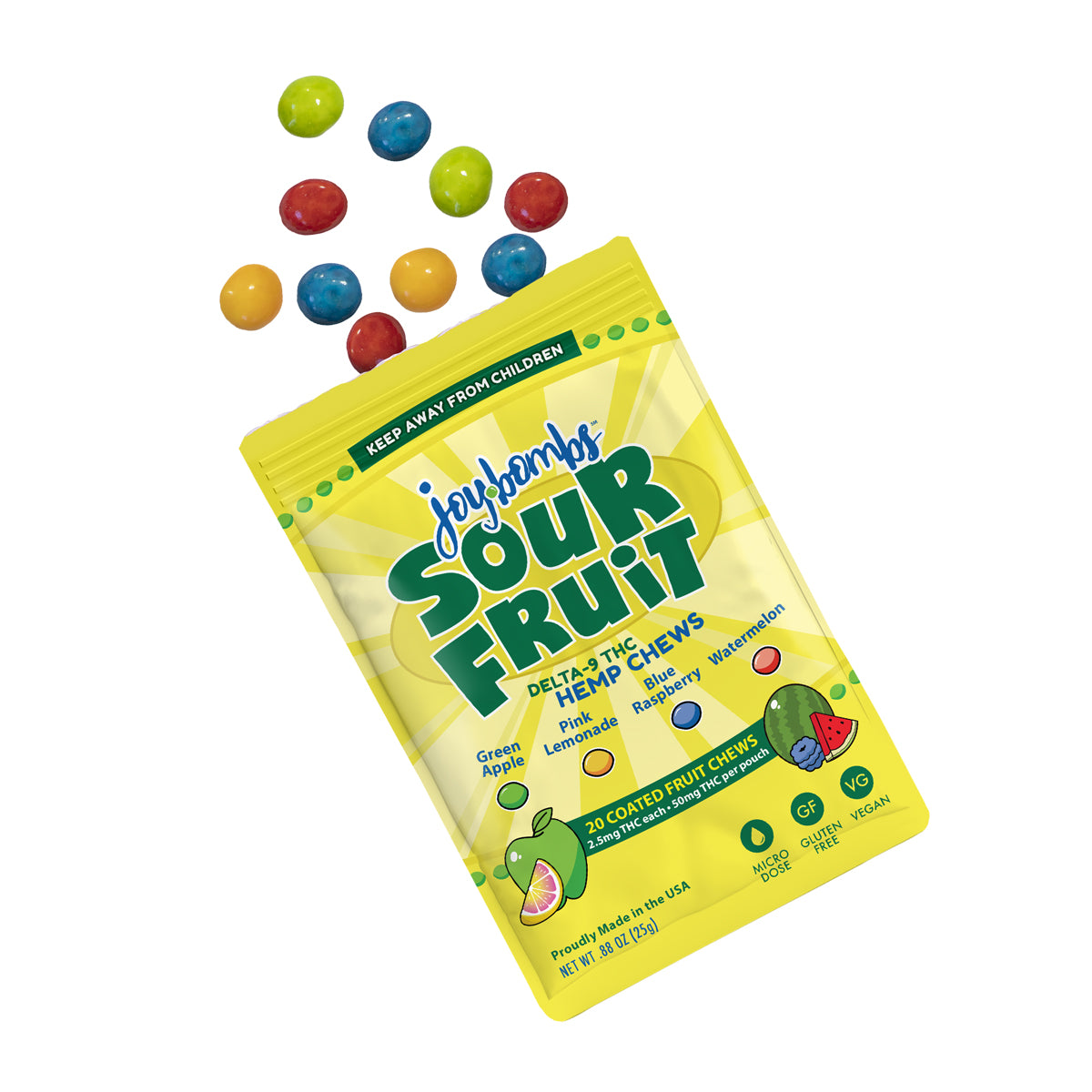 Joy Bombs Sour Fruit - 2.5mg THC Hemp Chews (50mg TTL) (10 Bags Per Case)