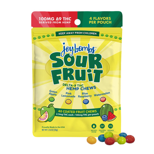 Joy Bombs Sour Fruit - 2.5mg THC Hemp Chews (100mg TTL)(10 Bags Per Case)