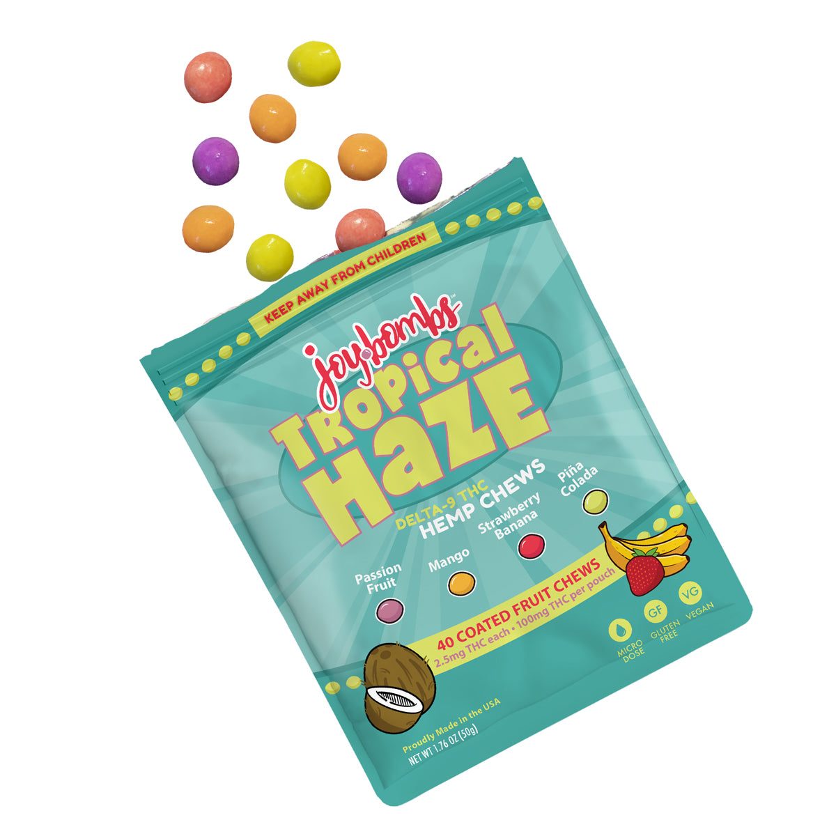 Joy Bombs Tropical Haze - 2.5mg THC Hemp Chews (100mg TTL) (10 Bags Per Case)
