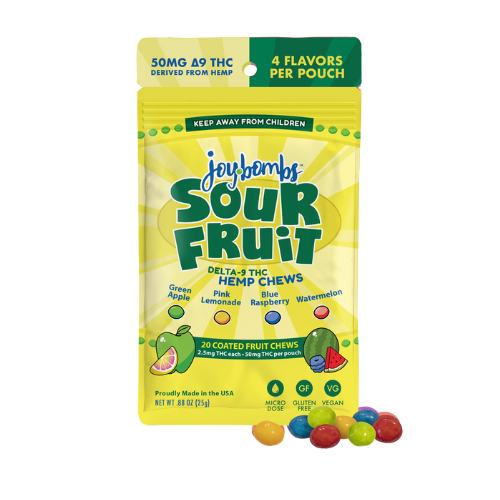 Joy Bombs Sour Fruit - 2.5mg THC Hemp Chews (50mg TTL) (10 Bags Per Case)