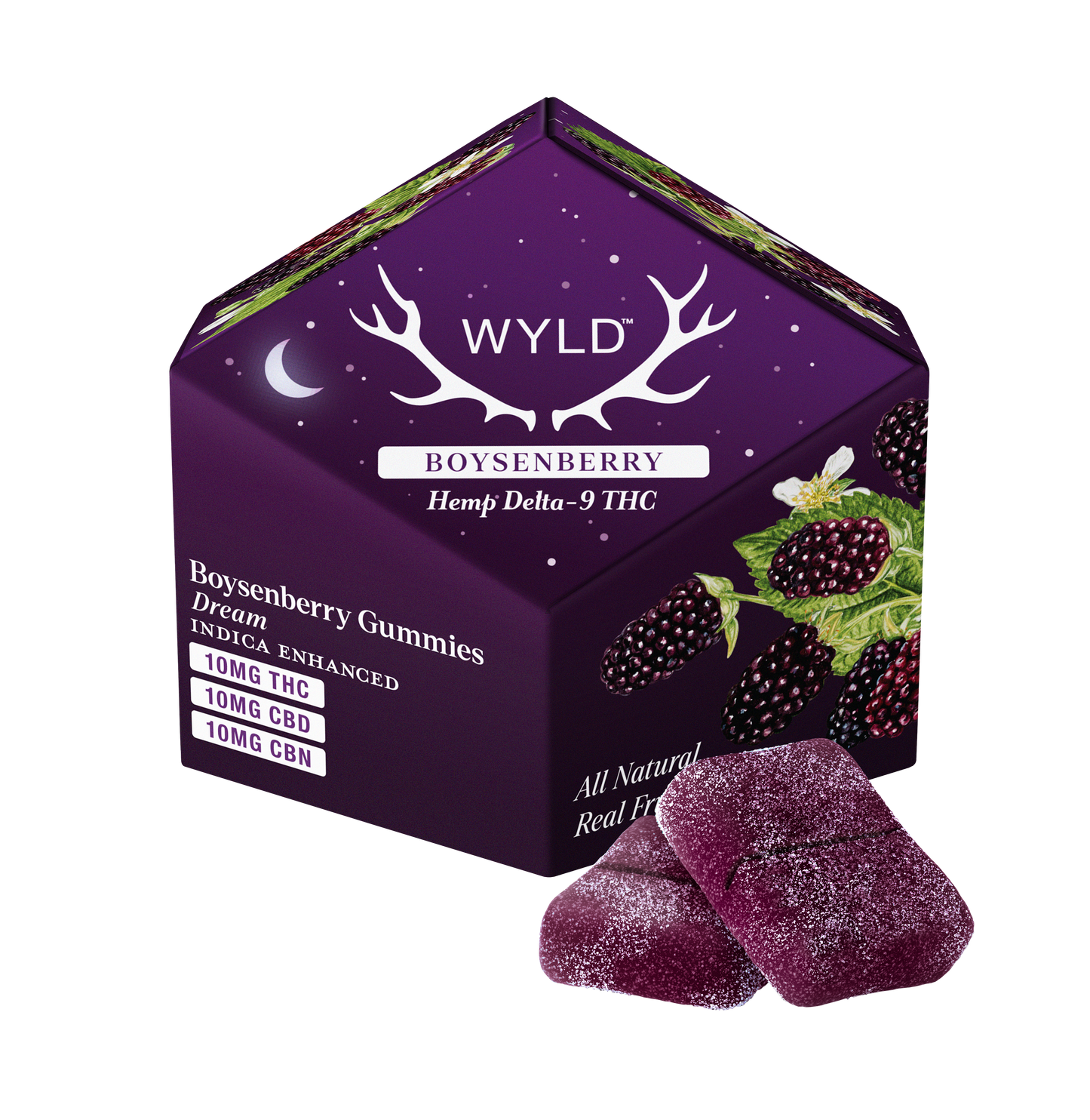 SINGLE - Wyld - Boysenberry 1:1:1 THC:CBD:CBN - Dream - 10mg THC per piece (100mg) 10ct