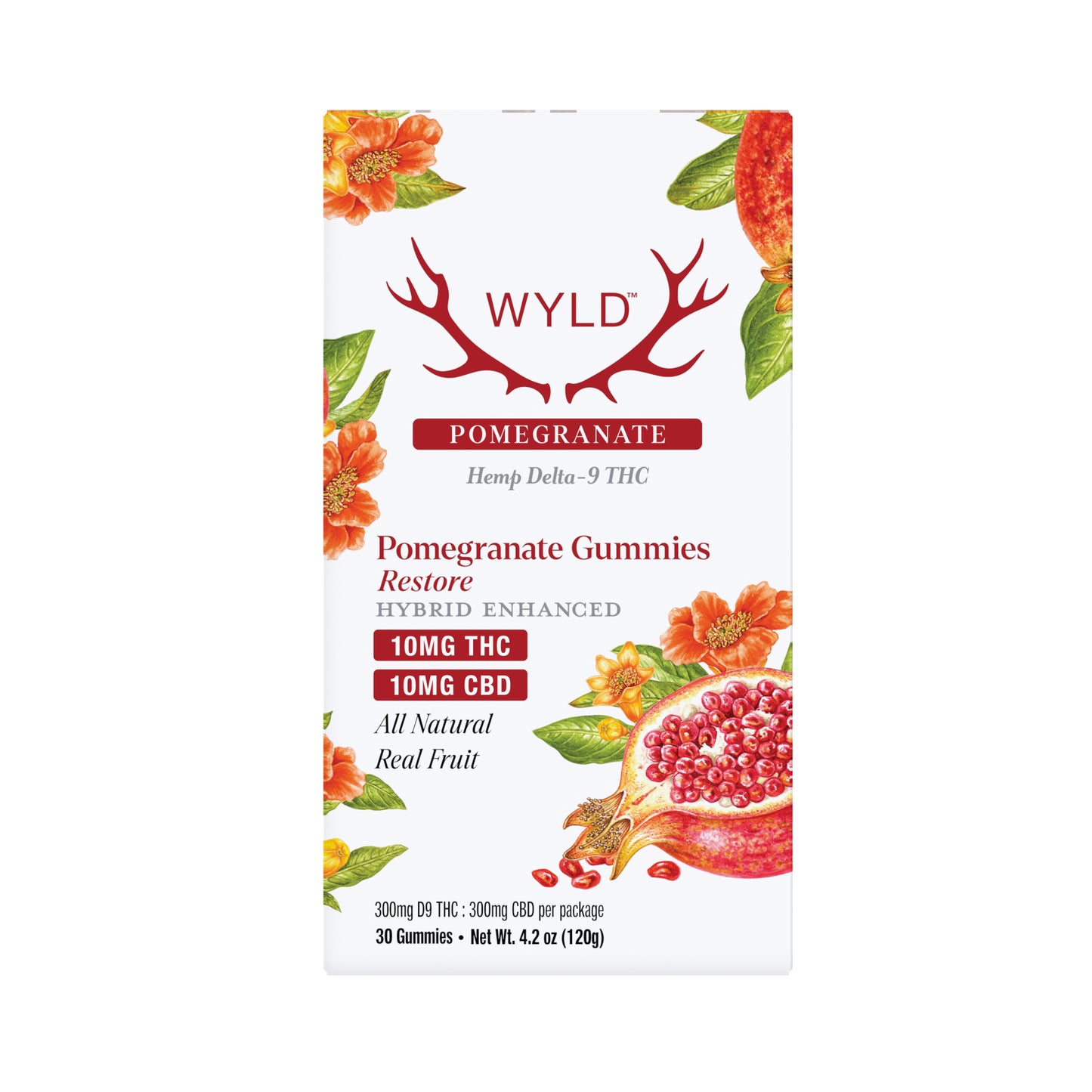 SINGLE - Wyld - Pomegranate 1:1 THC:CBD - Restore - 10mg THC per piece (300mg) 30ct