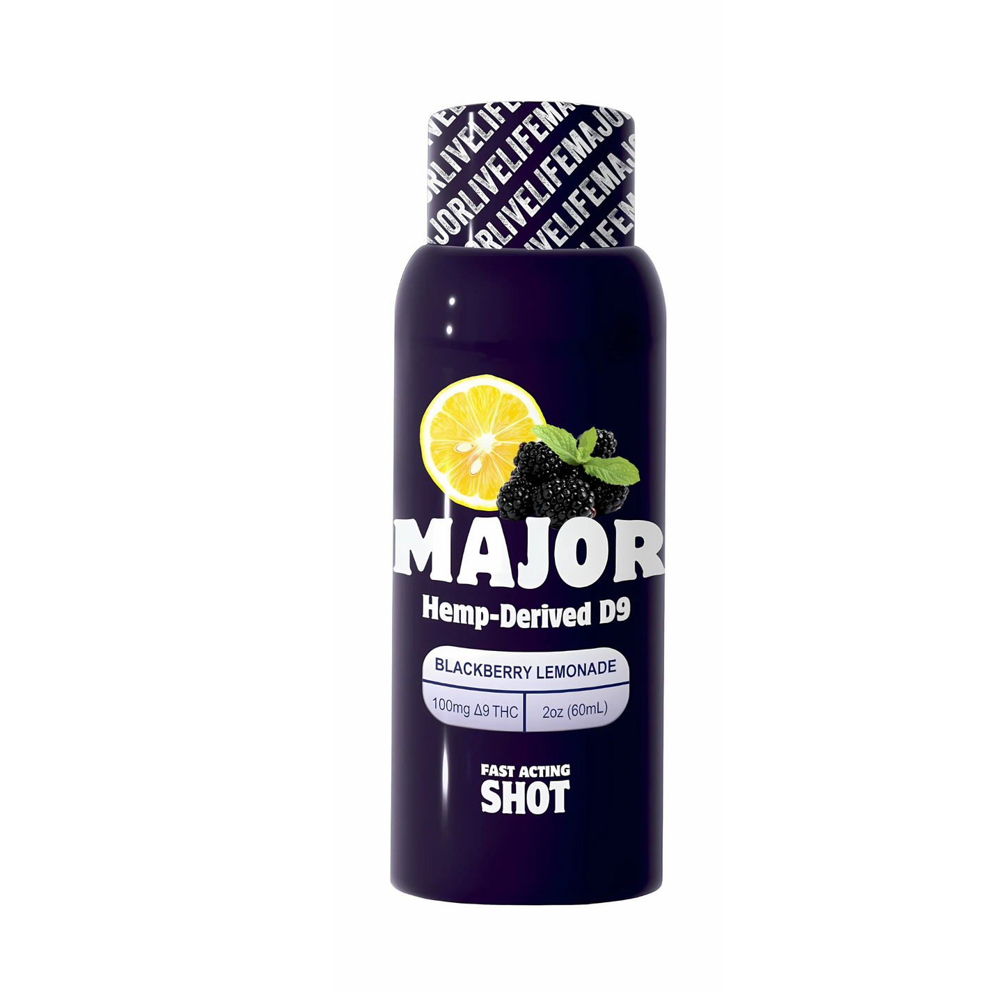 Major - Blackberry Lemonade, Fast Acting Shot (100mg per bottle) 12 bottles per case