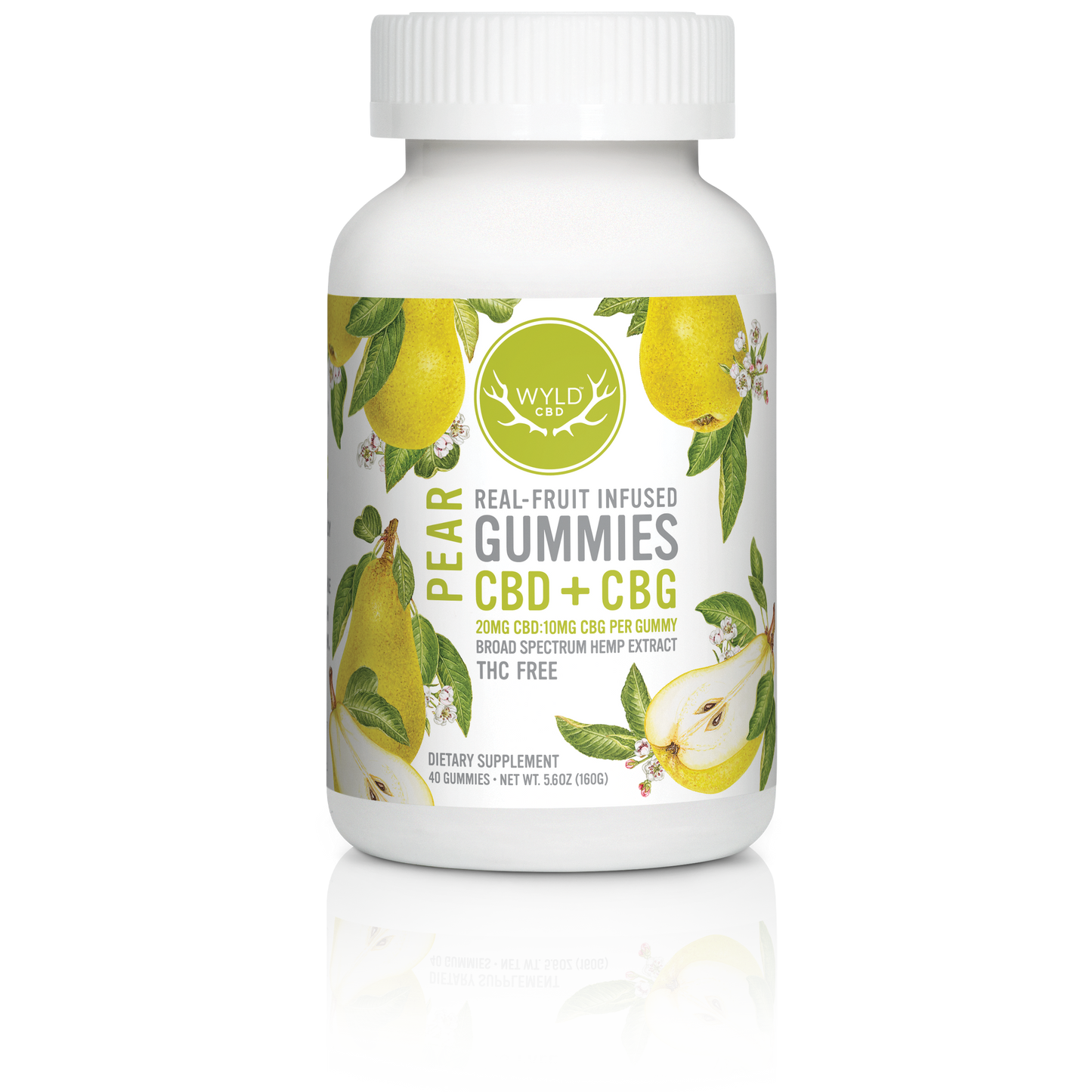 SINGLE - Wyld CBD - Pear CBD 2:1 - 20mg CBD per piece: 10mg CBG (800mg) 40ct