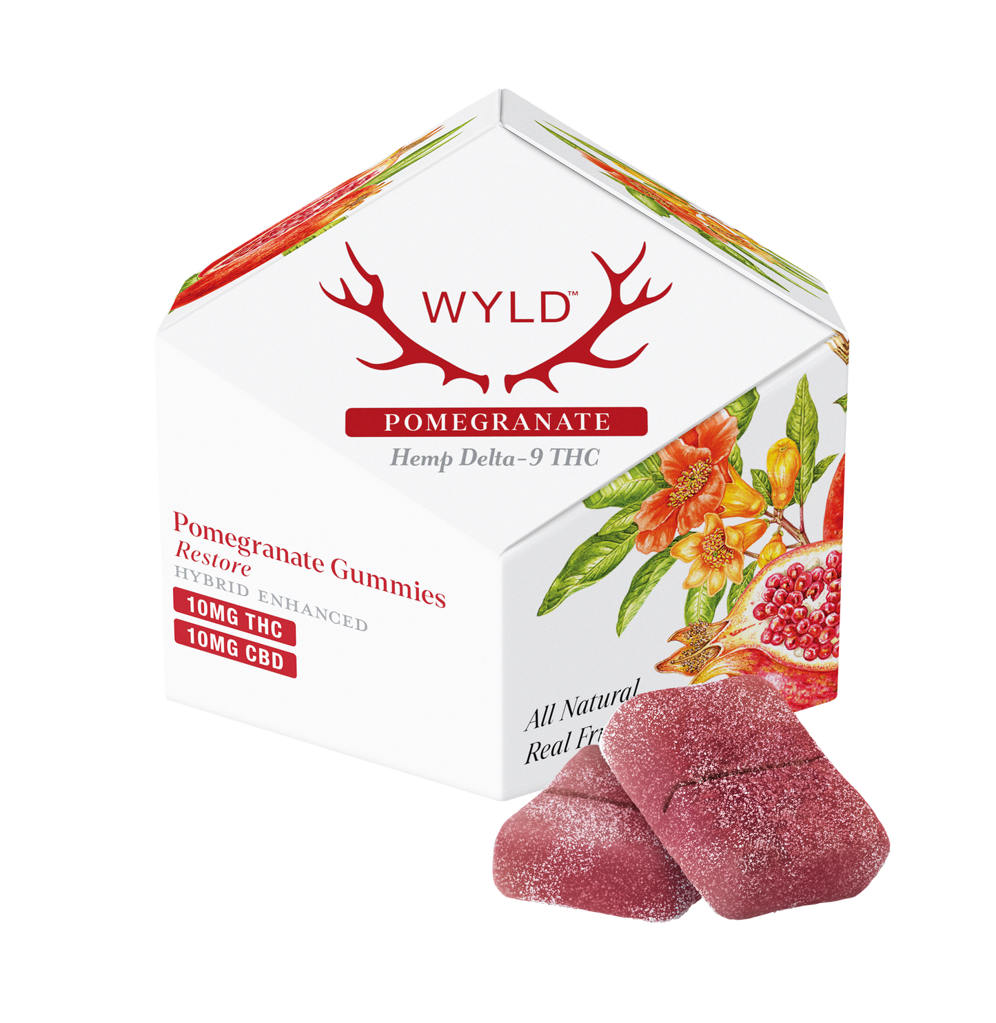 SINGLE - Wyld - Pomegranate 1:1 THC:CBD - Restore - 10mg THC per piece (100mg) 10ct
