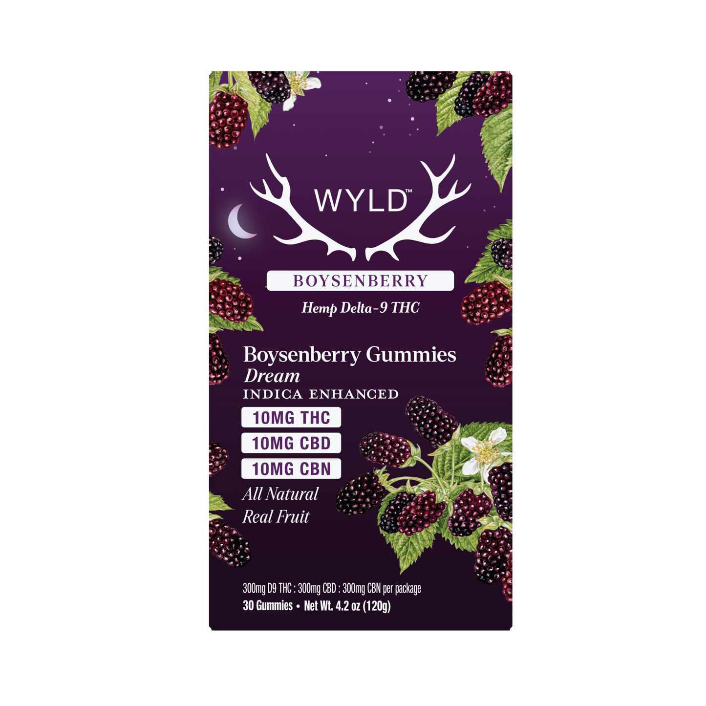 SINGLE - Wyld - Boysenberry 1:1:1 THC:CBD:CBN - Dream - 10mg THC per piece (300mg) 30ct