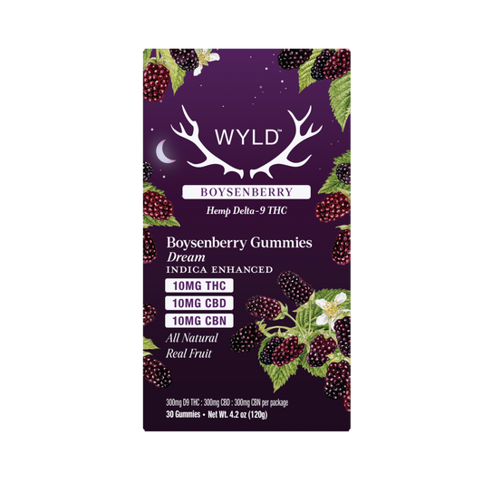 SINGLE - Wyld - Boysenberry 1:1:1 THC:CBD:CBN - Dream - 10mg THC per piece (300mg) 30ct