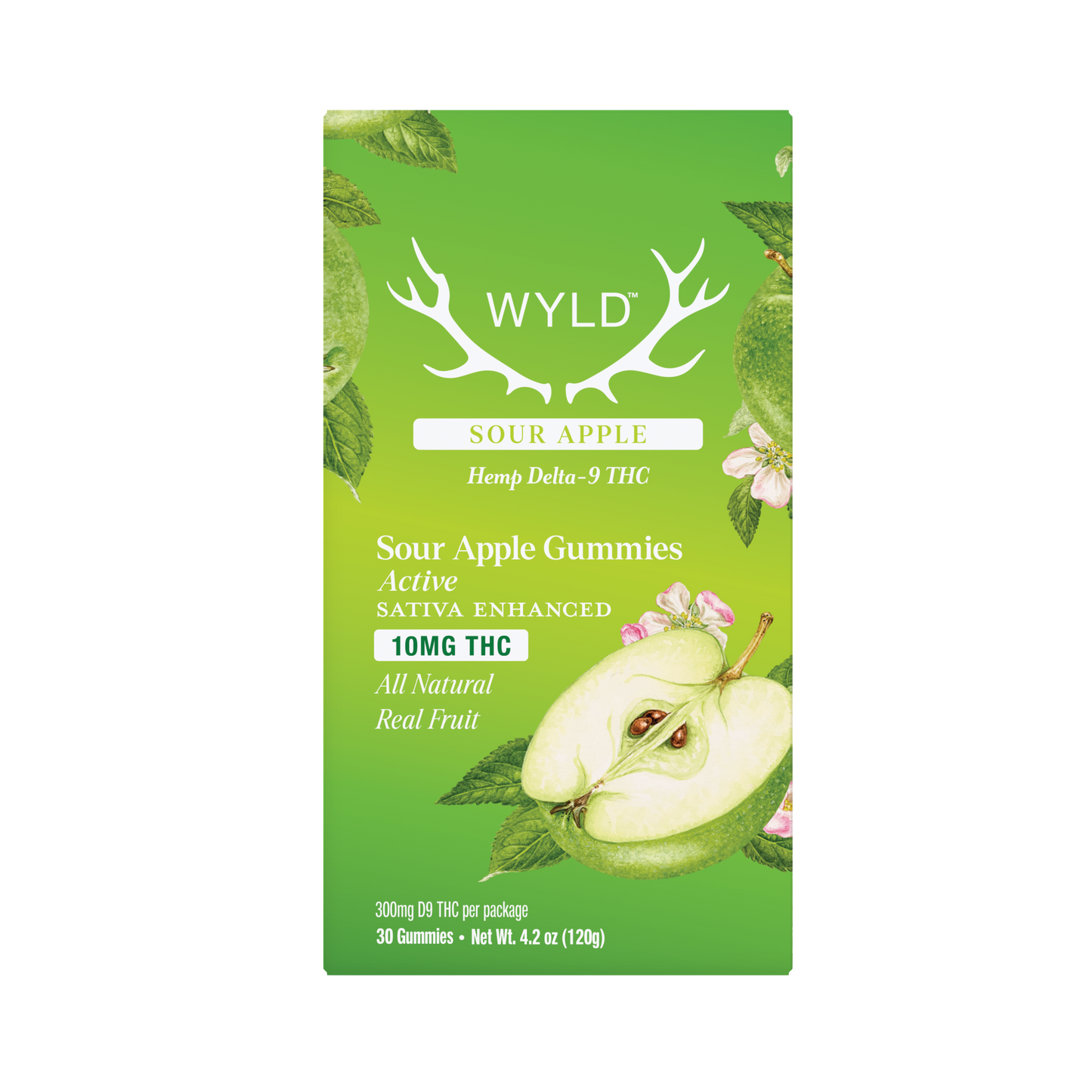SINGLE - Wyld - Sour Apple Sativa THC - Active - 10mg THC per piece (300mg) 30ct